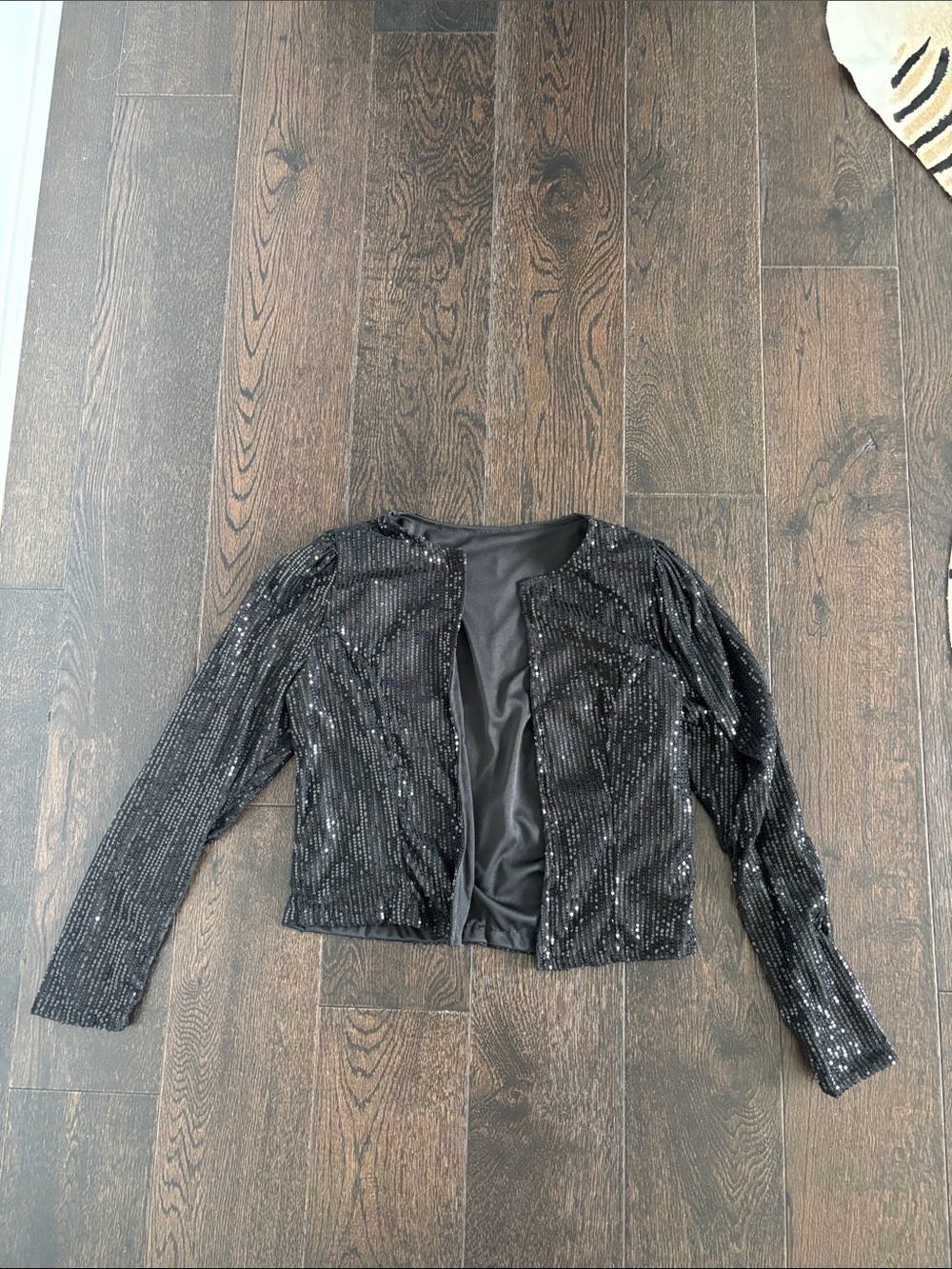 Black Sequin Open-Front Women's Jacket